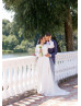 Long Sleeves Ivory Chiffon Church Wedding Dress